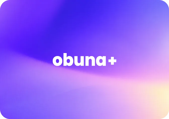 Обложка кейса Obuna+: фиолетовый градиент с логотипом